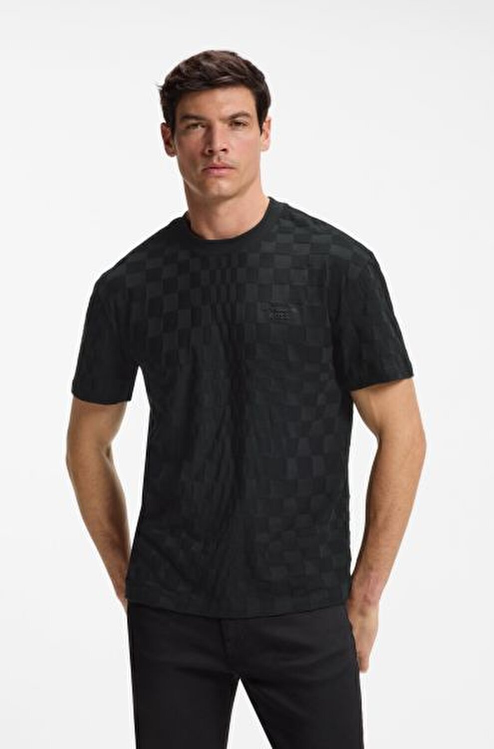 SİYAH DESENLİ LOGOLU ERKEK T-SHIRT