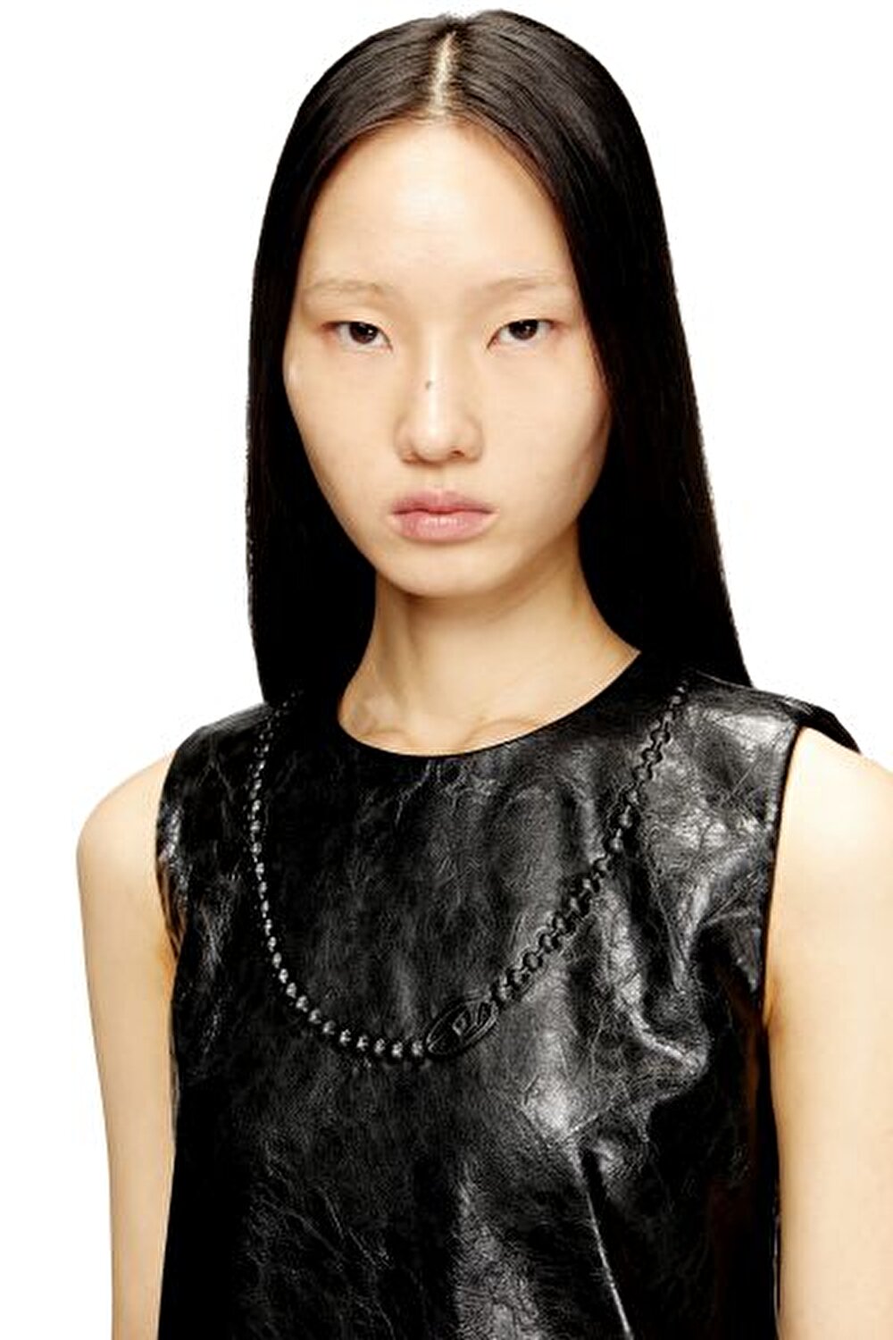 SİYAH LOGOLU KADIN SUNİ DERİ ELBİSE