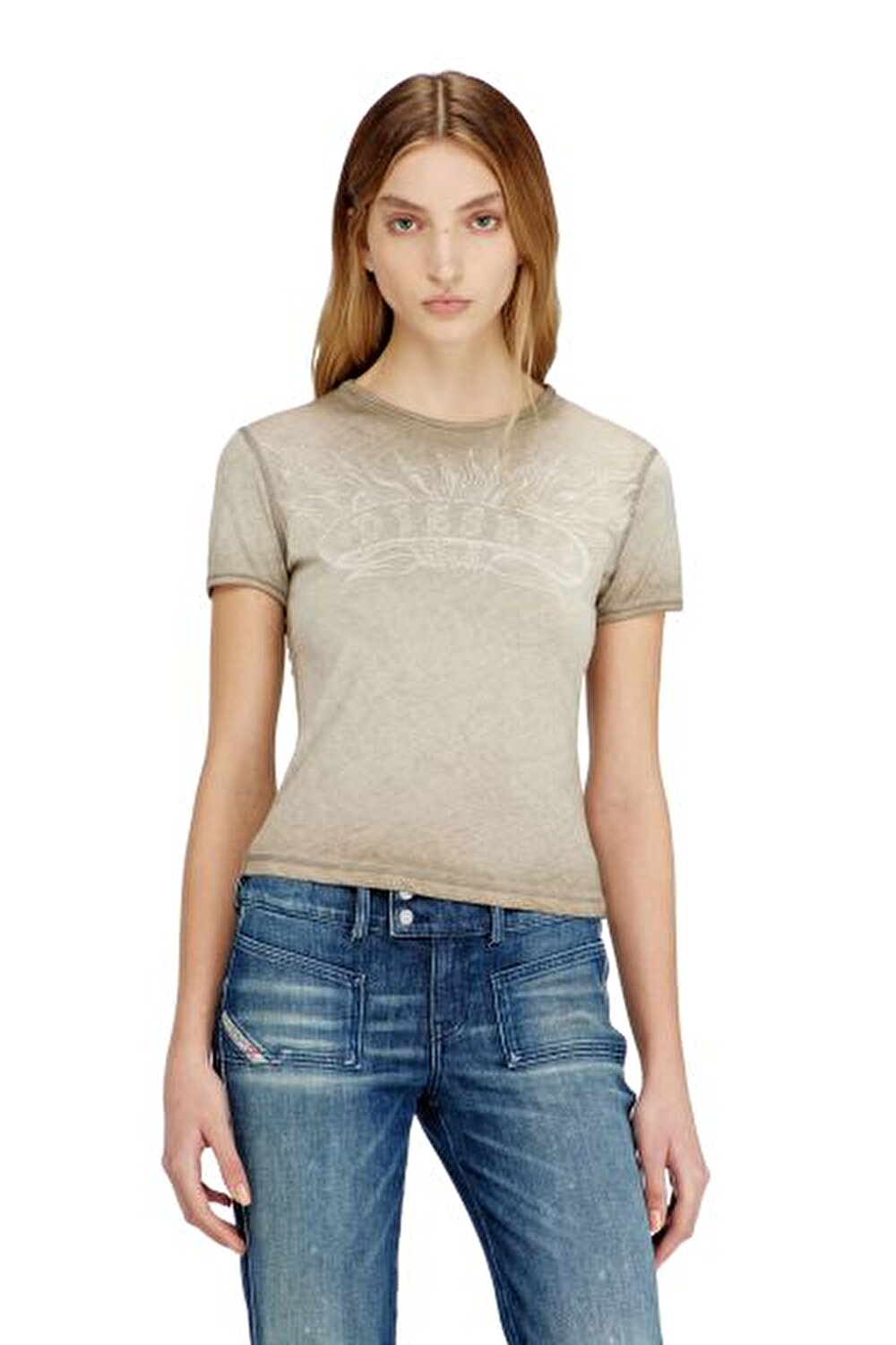 BEJ ERKEK LOGOLU SLIM T-SHIRT