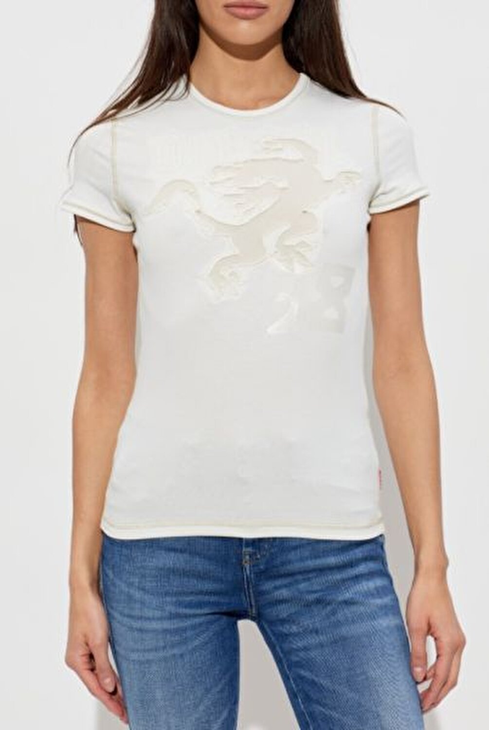 BEYAZ KADIN DESENLİ SLIM T-SHIRT