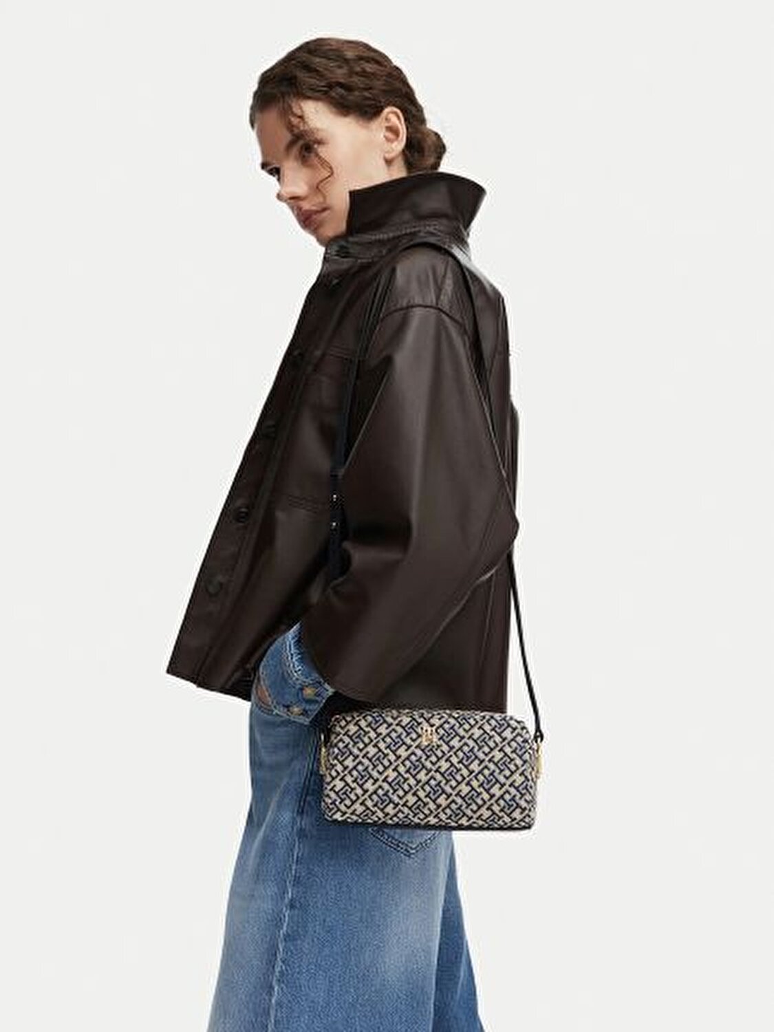 TH GRACE CAMERA BAG JACQUARD LACİVERT KADIN ÇAPRAZ ÇANTA