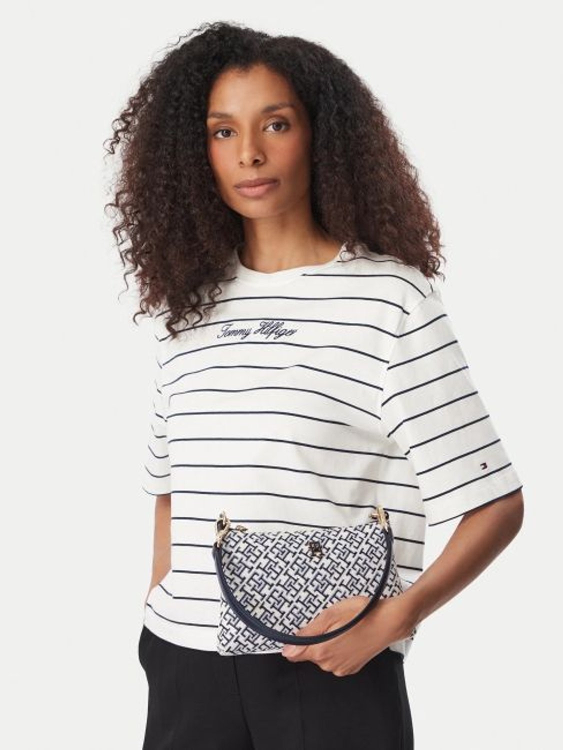 TH JACQUARD MINI LACİVERT KADIN OMUZ ÇANTASI