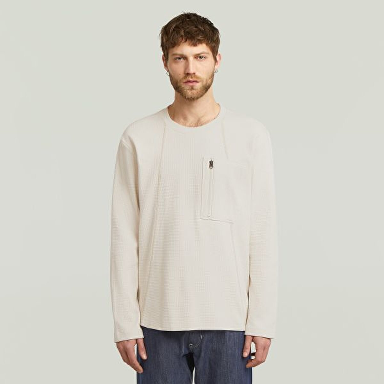 EKRU FERMUARLI ERKEK SWEATSHIRT