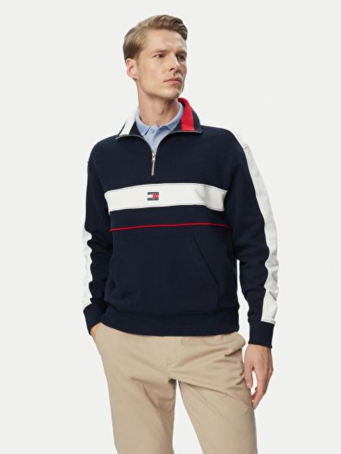 LACİVERT LOGOLU FERMUARLI ERKEK SWEATSHIRT
