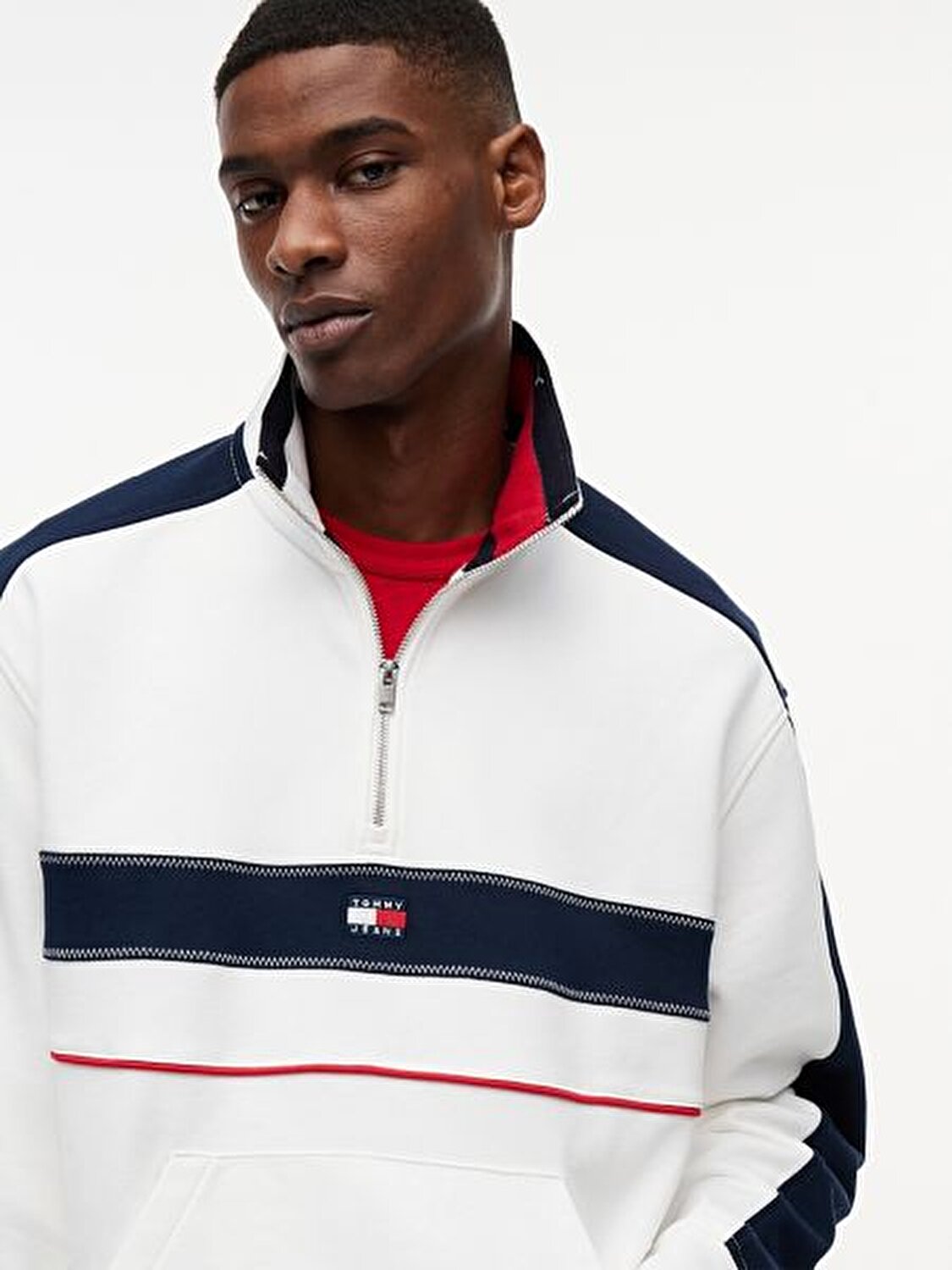 BEYAZ LOGOLU FERMUARLI ERKEK SWEATSHIRT