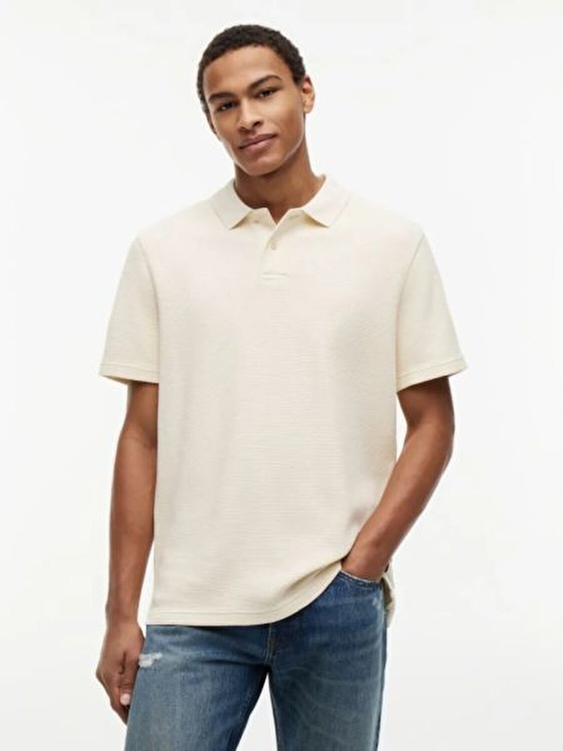 BEJ LOGOLU ERKEK POLO T-SHIRT
