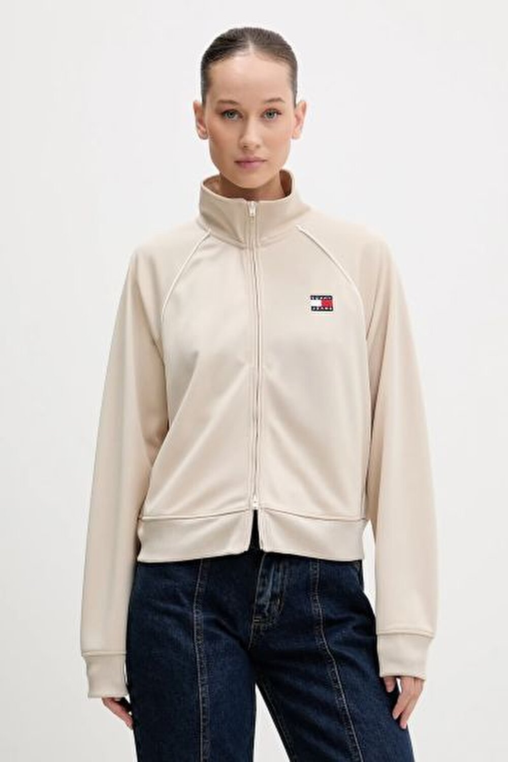 BEJ LOGOLU FERMUARLI KADIN SWEATSHIRT