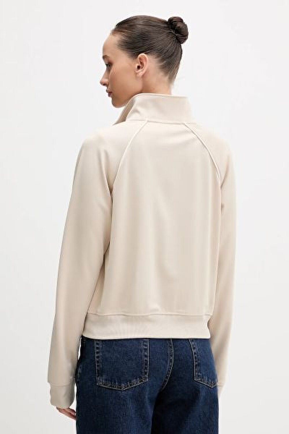 BEJ LOGOLU FERMUARLI KADIN SWEATSHIRT