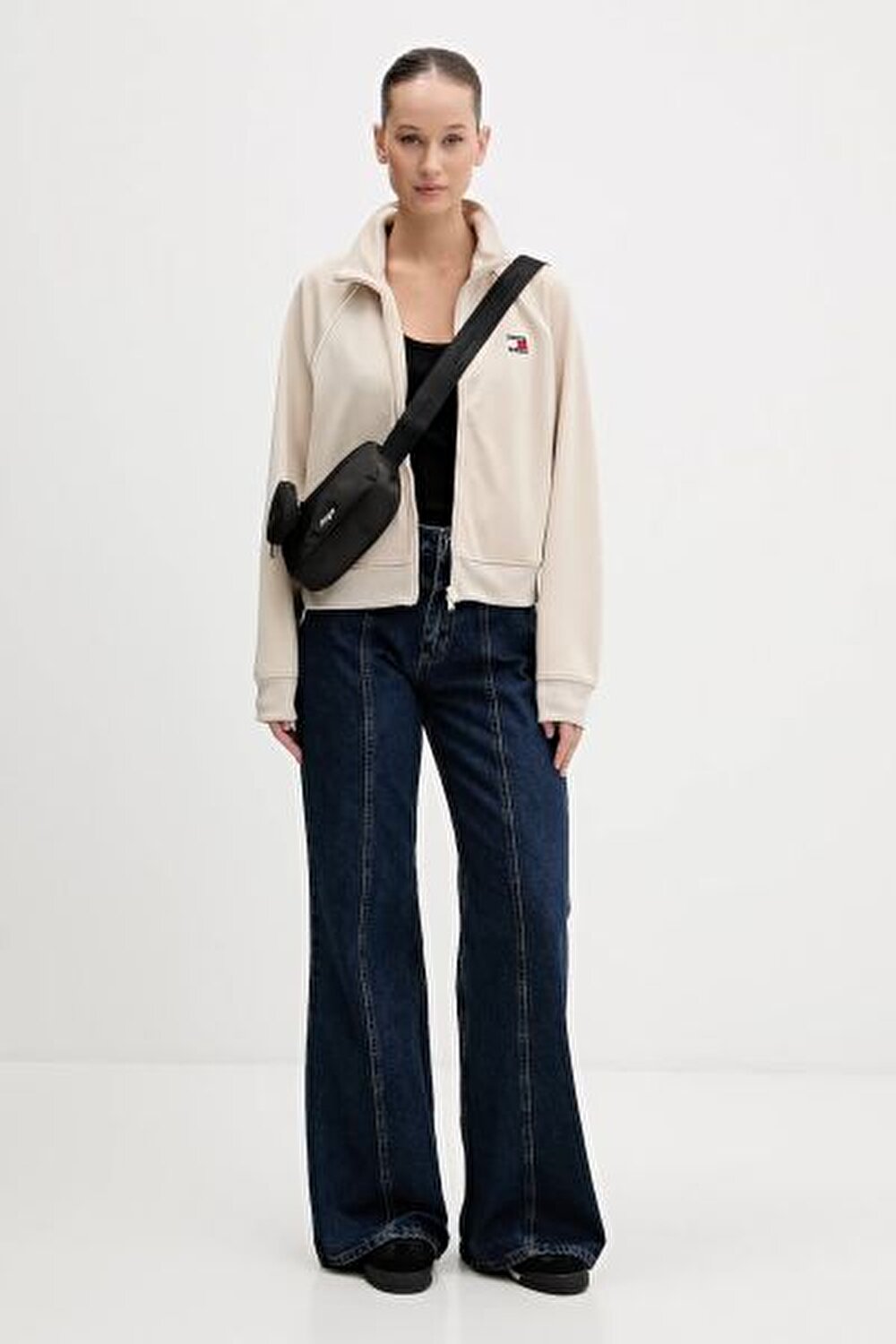 BEJ LOGOLU FERMUARLI KADIN SWEATSHIRT
