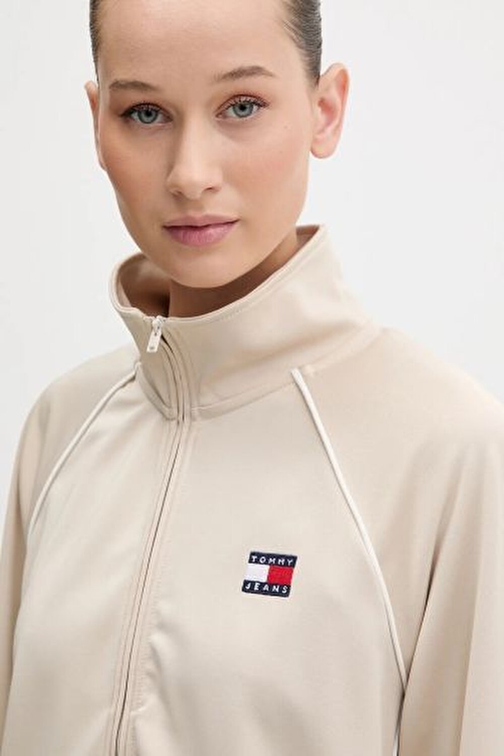 BEJ LOGOLU FERMUARLI KADIN SWEATSHIRT