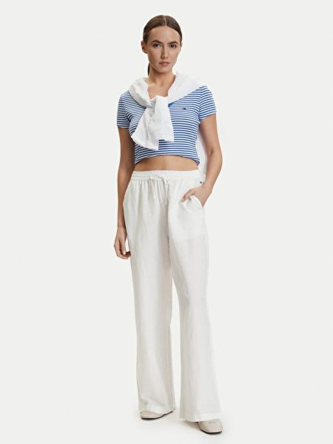 BEYAZ KADIN KETEN KARIŞIMI LOOSE PANTOLON