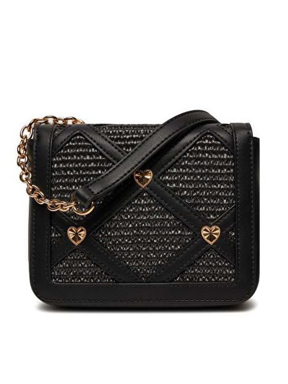 BORSA RAFFIA+PU NERO+STUDS ORO