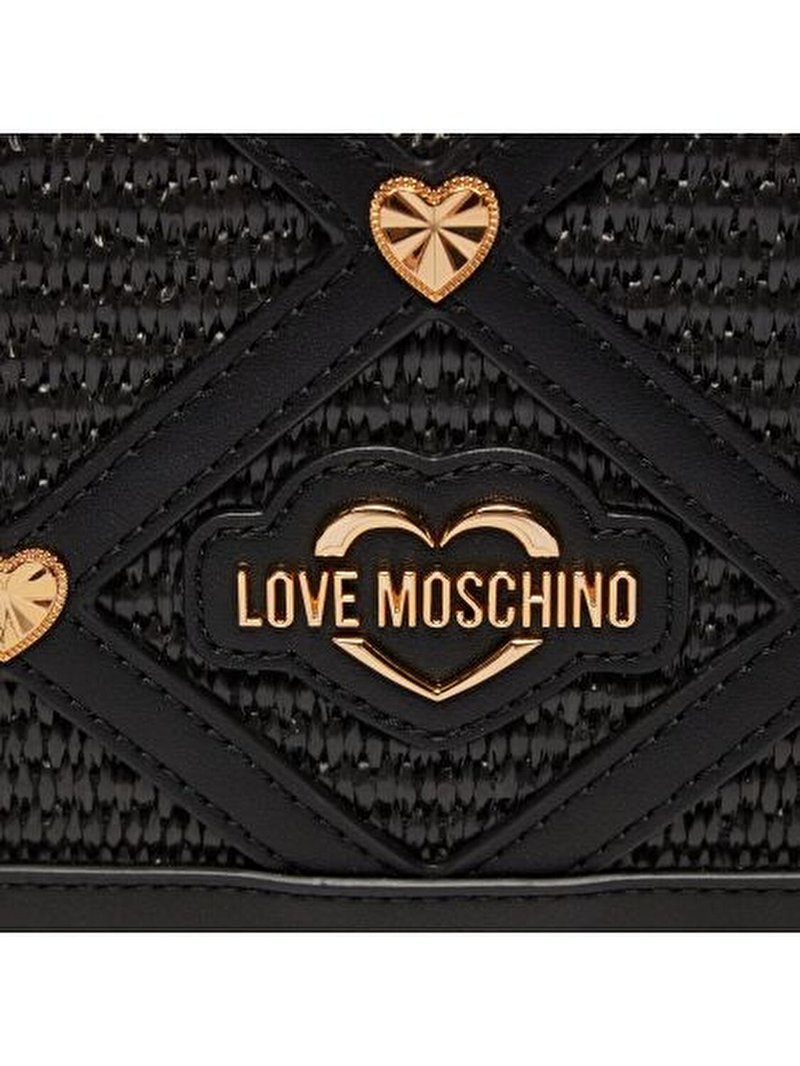 BORSA RAFFIA+PU NERO+STUDS ORO