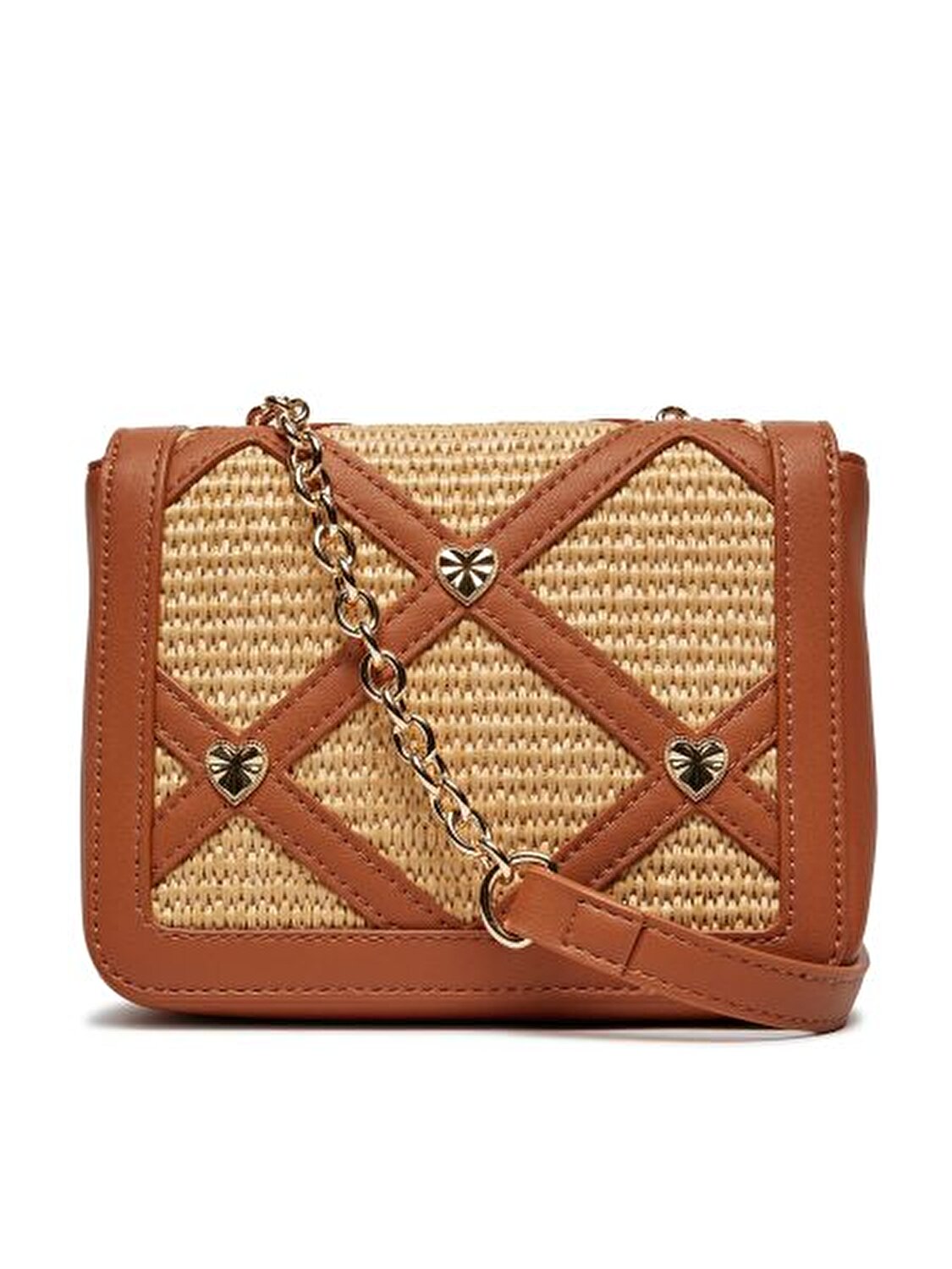 BORSA RAFFIA NAT+PU CUOIO+STUDS ORO