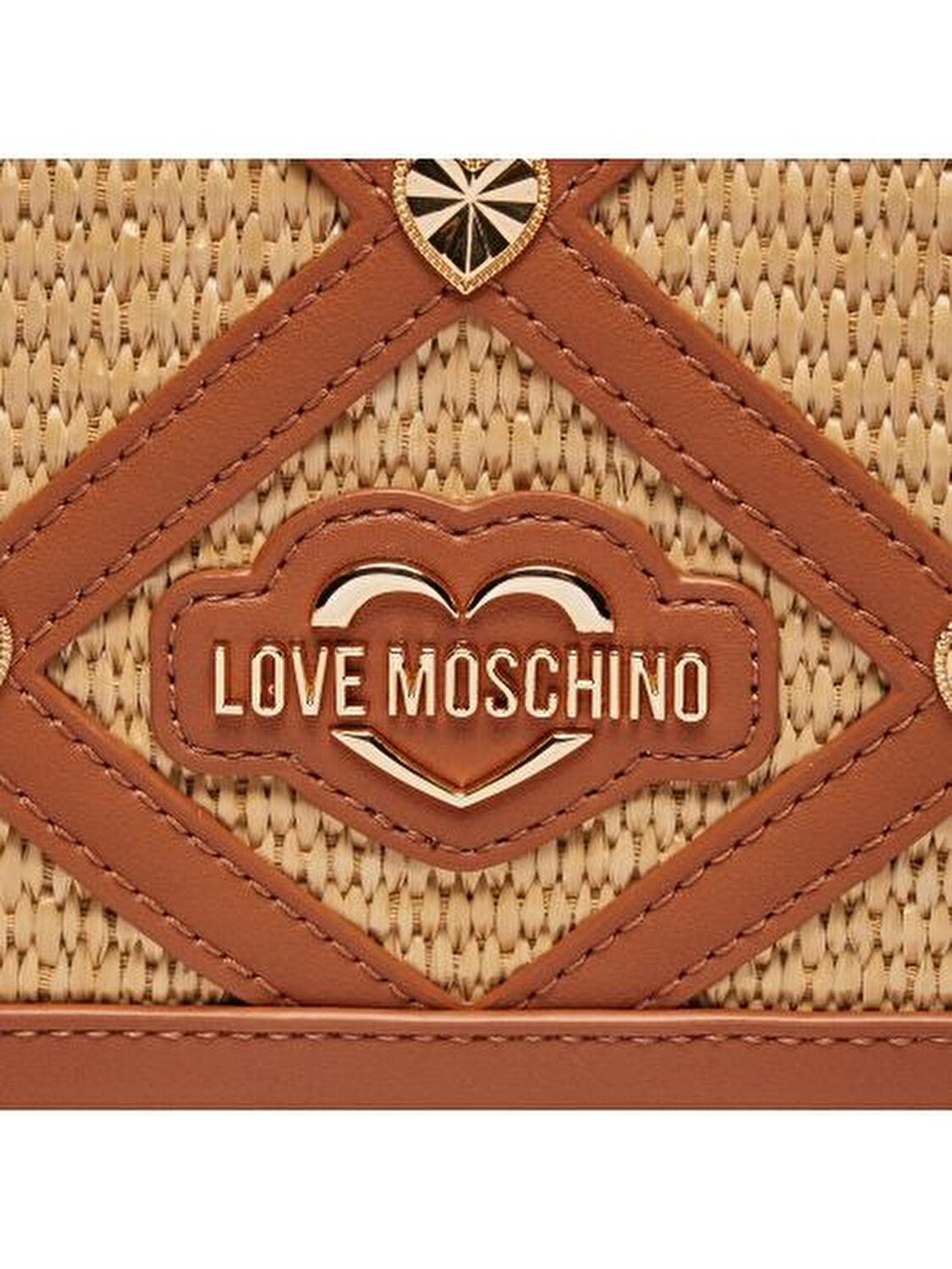 BORSA RAFFIA NAT+PU CUOIO+STUDS ORO