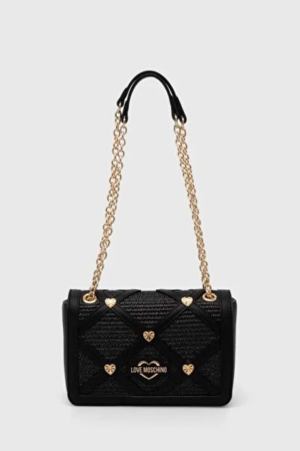 BORSA RAFFIA +PU NERO+STUDS ORO
