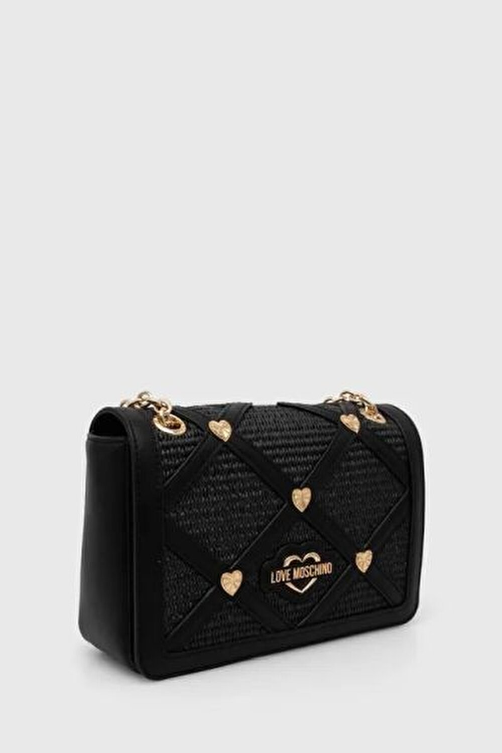 BORSA RAFFIA +PU NERO+STUDS ORO