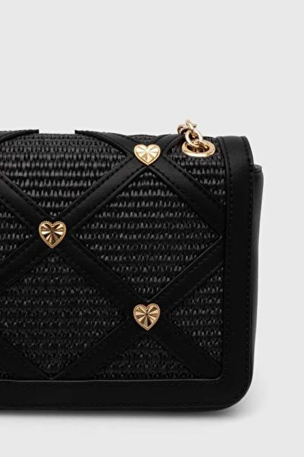 BORSA RAFFIA +PU NERO+STUDS ORO