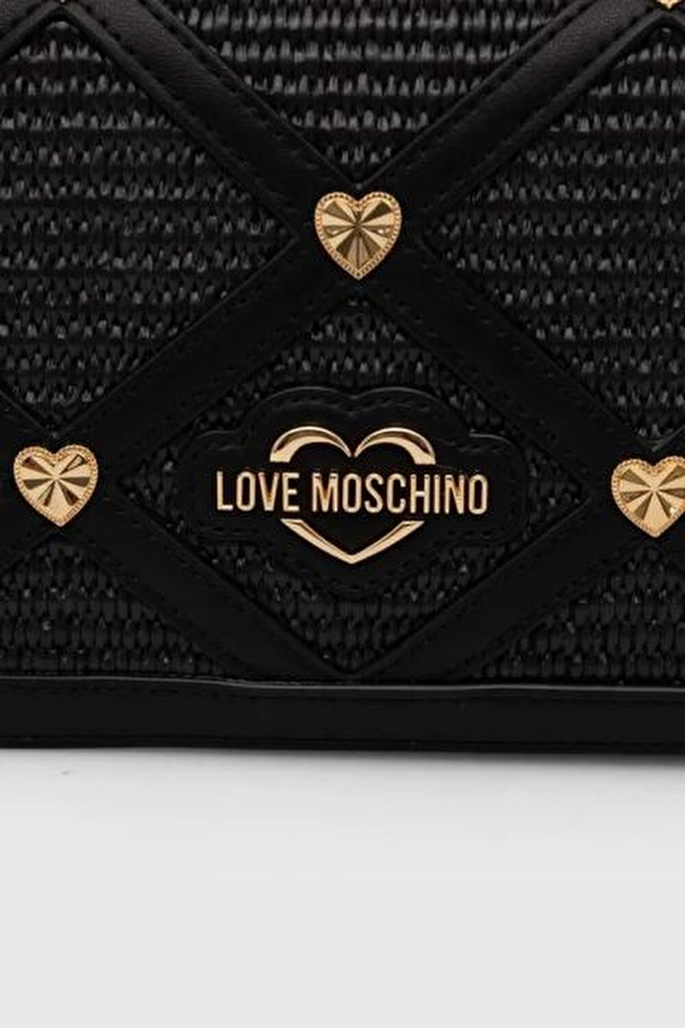 BORSA RAFFIA +PU NERO+STUDS ORO