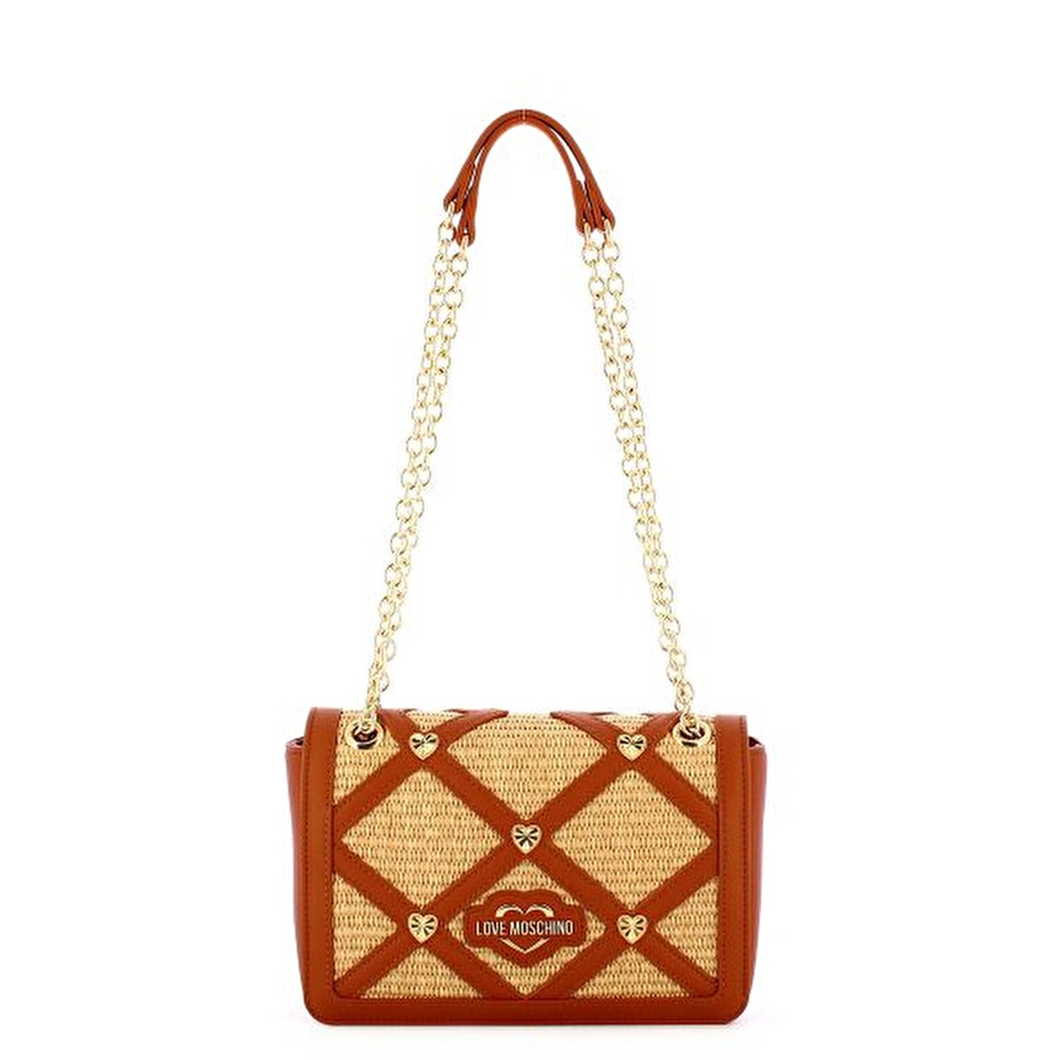 BORSA RAFFIA NAT +PU CUOIO +STUDS ORO
