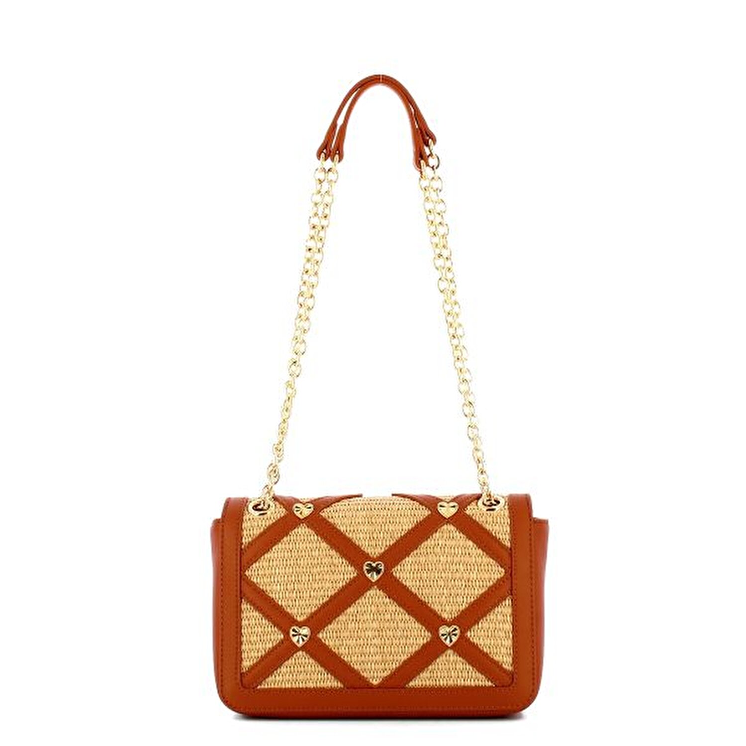 BORSA RAFFIA NAT +PU CUOIO +STUDS ORO