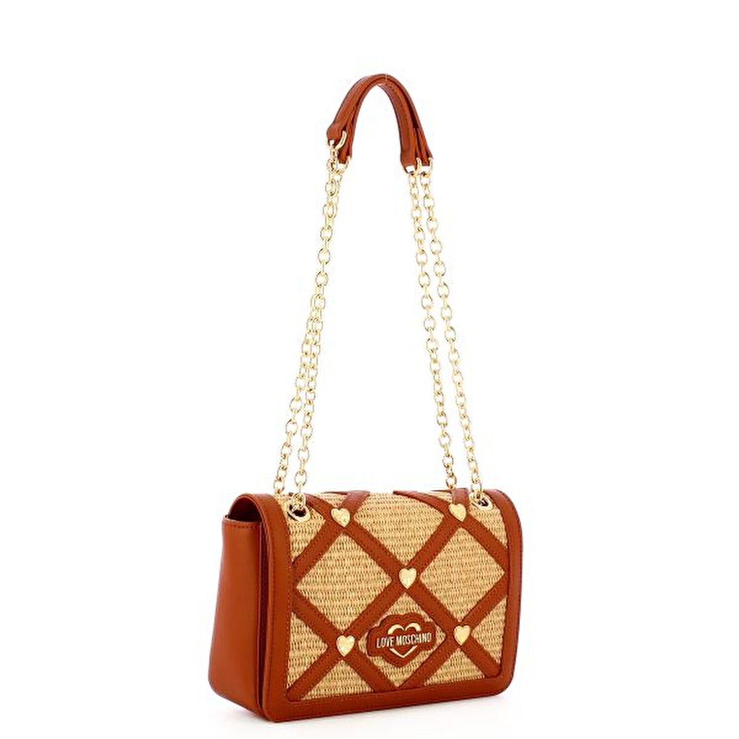 BORSA RAFFIA NAT +PU CUOIO +STUDS ORO