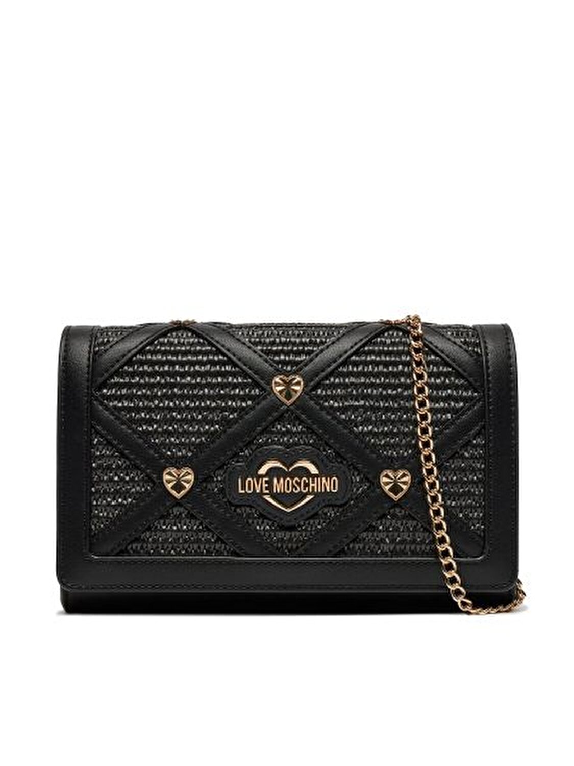 BORSA RAFFIA+PU NERO+STUDS ORO