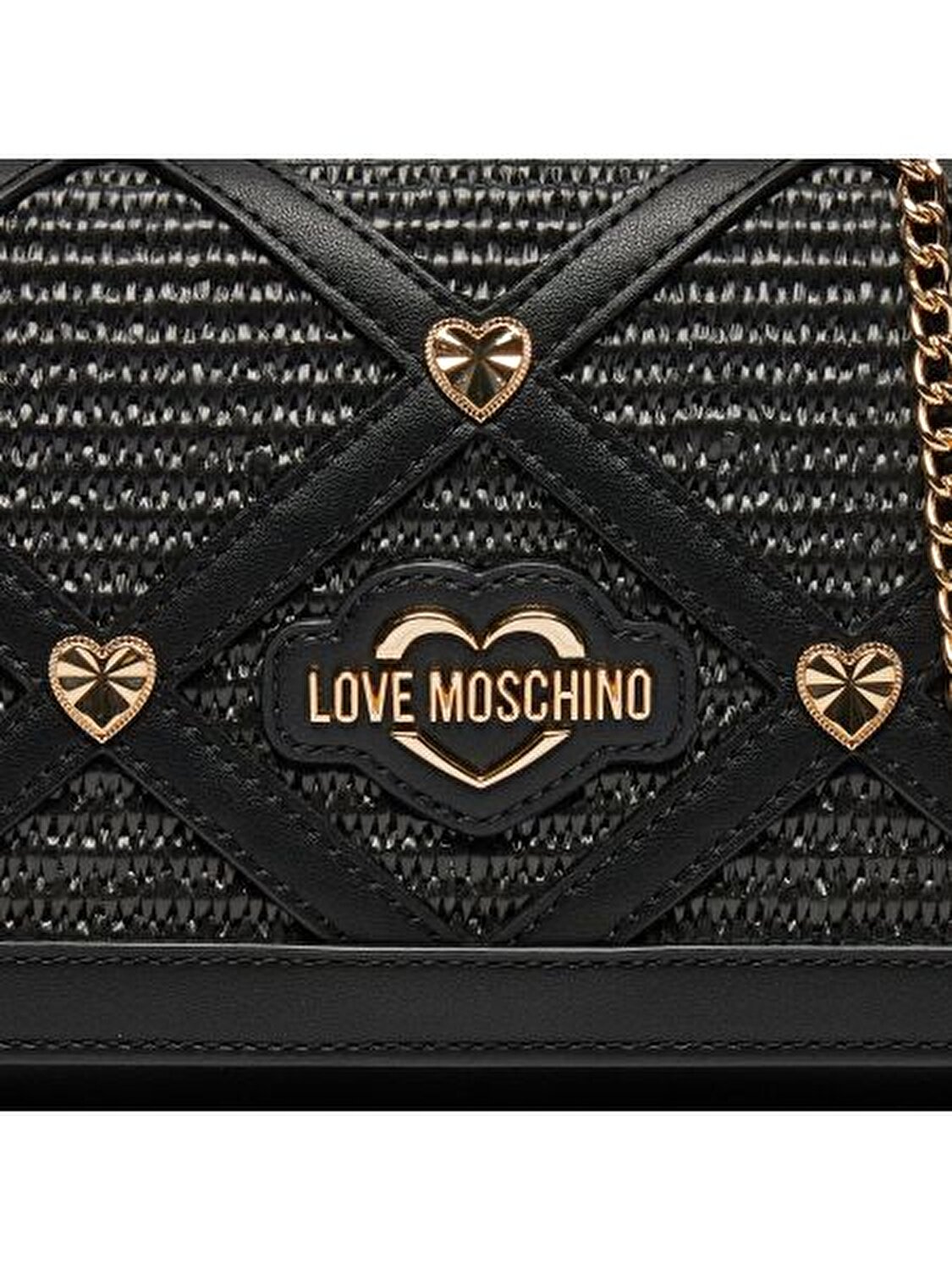 BORSA RAFFIA+PU NERO+STUDS ORO