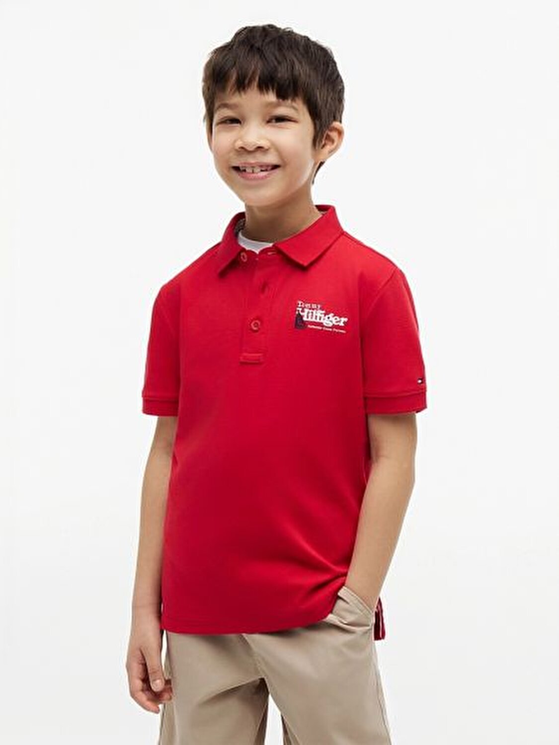 KIRMIZI LOGOLU ERKEK ÇOCUK POLO T-SHIRT