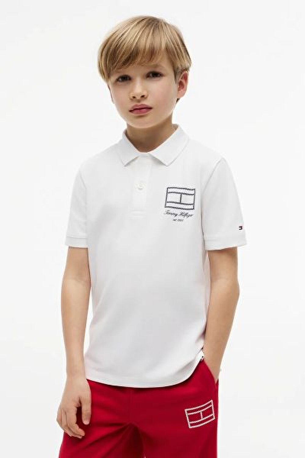 BEYAZ LOGOLU ERKEK ÇOCUK POLO T-SHIRT