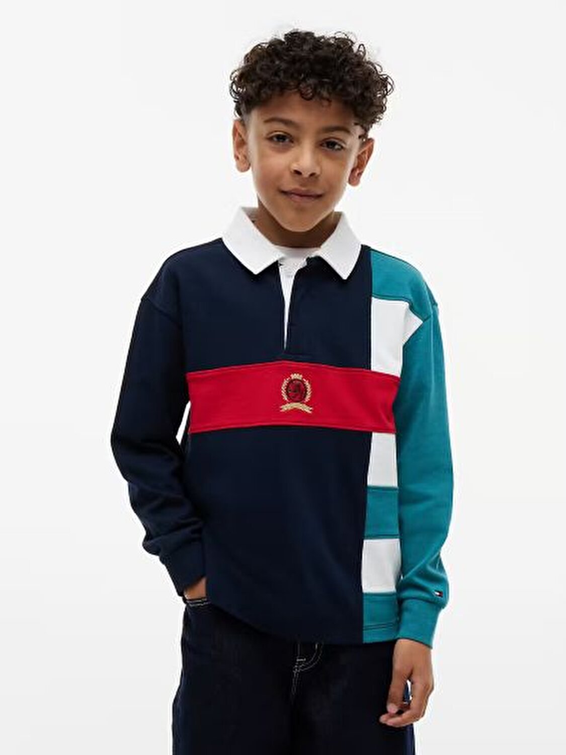 MAVİ LOGOLU ERKEK ÇOCUK UZUN KOLLU POLO T-SHIRT