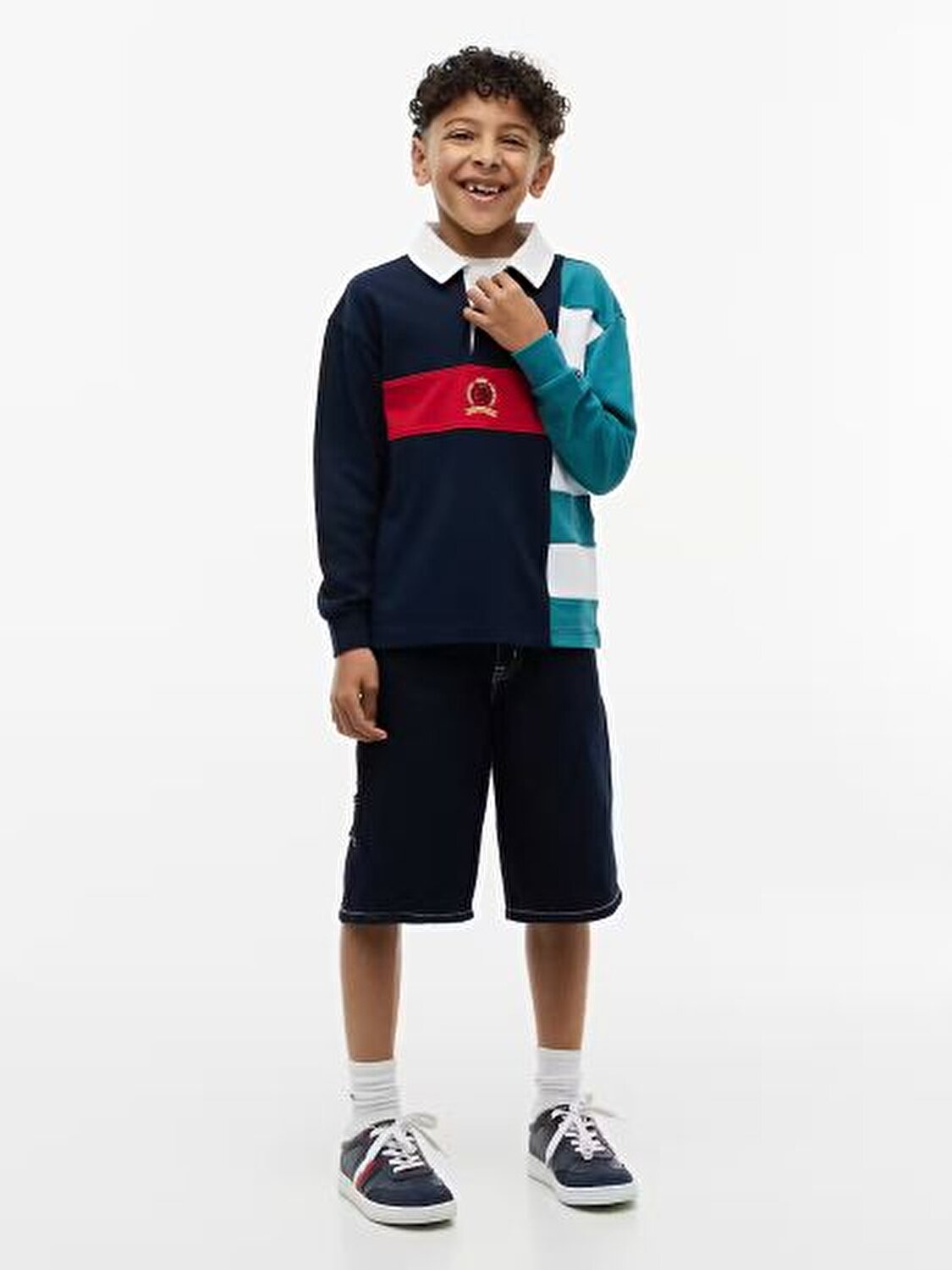 MAVİ LOGOLU ERKEK ÇOCUK UZUN KOLLU POLO T-SHIRT