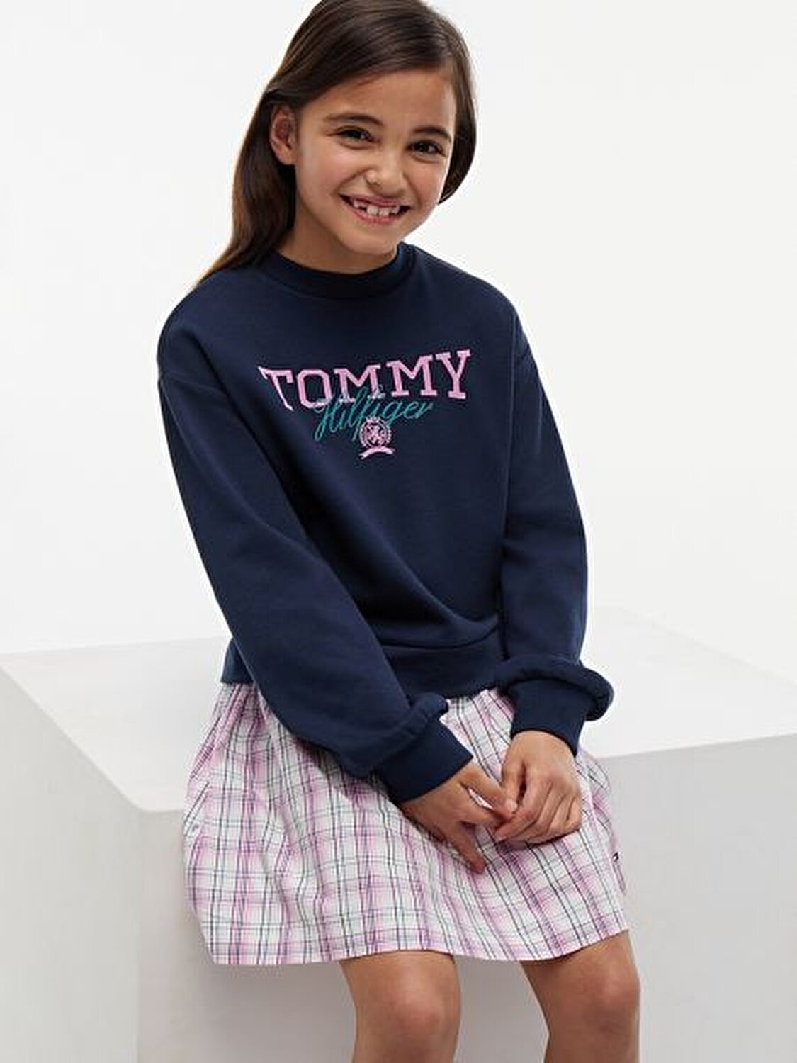 LACİVERT LOGOLU KIZ ÇOCUK SWEATSHIRT ELBİSE