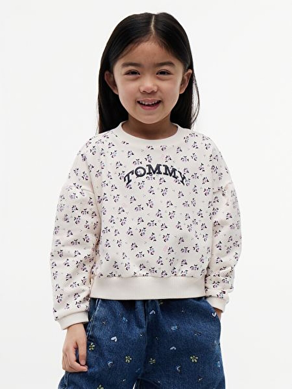 BEJ ÇİÇEKLİ LOGOLU KIZ ÇOCUK SWEATSHIRT