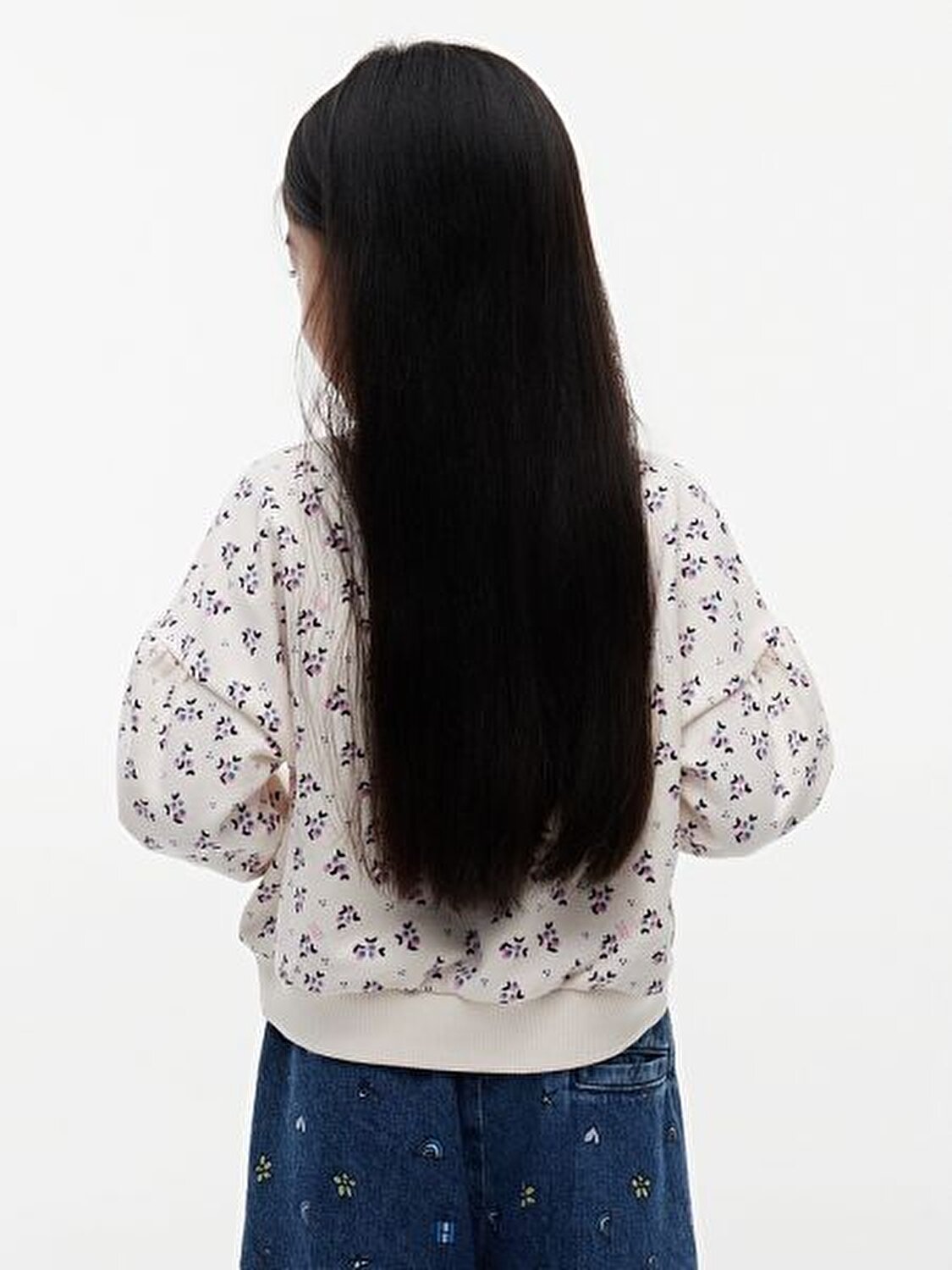 BEJ ÇİÇEKLİ LOGOLU KIZ ÇOCUK SWEATSHIRT