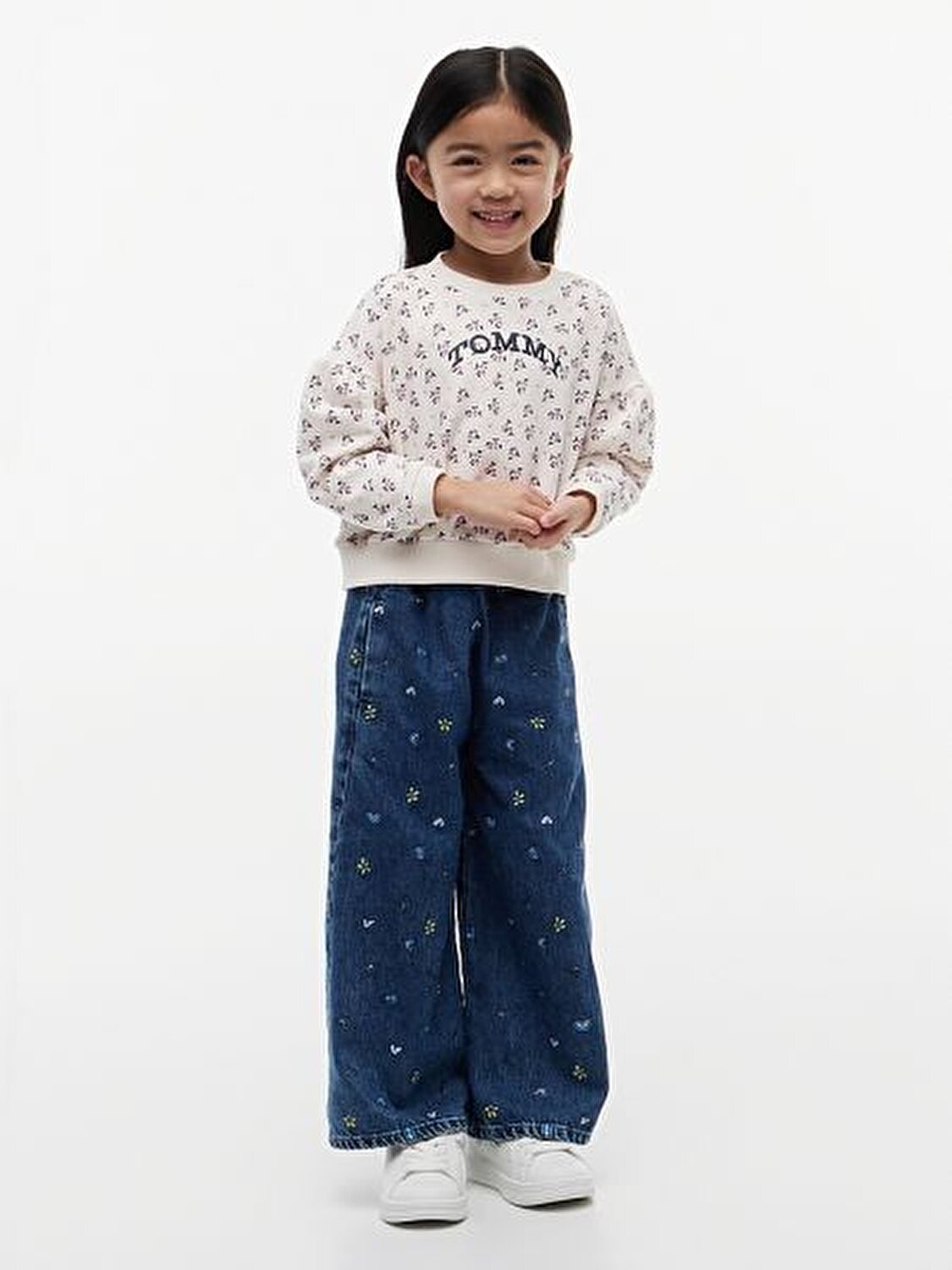 BEJ ÇİÇEKLİ LOGOLU KIZ ÇOCUK SWEATSHIRT