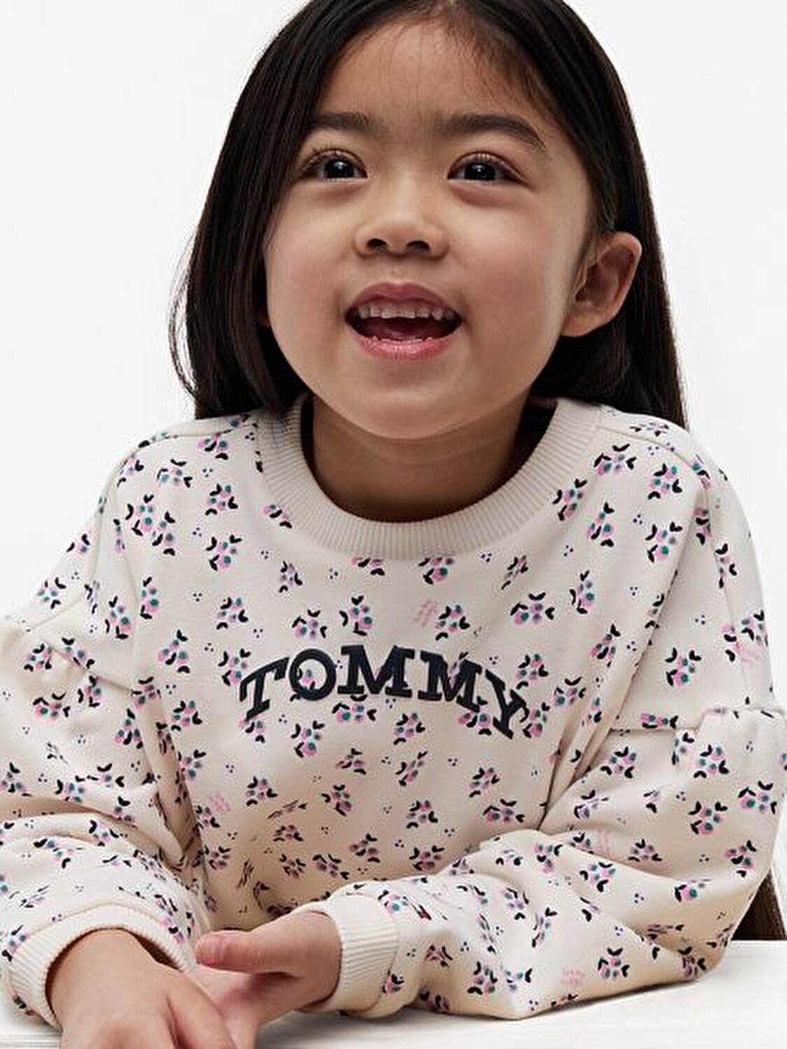 BEJ ÇİÇEKLİ LOGOLU KIZ ÇOCUK SWEATSHIRT