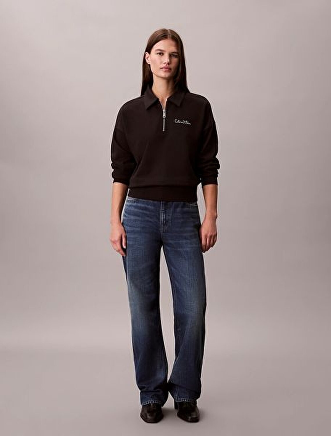 SİYAH FERMUARLI KADIN SWEATSHIRT