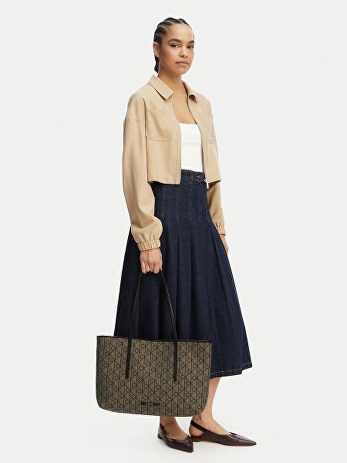 EMBLEM AOP JACQUARD ANTRASİT KADIN TOTE ÇANTA