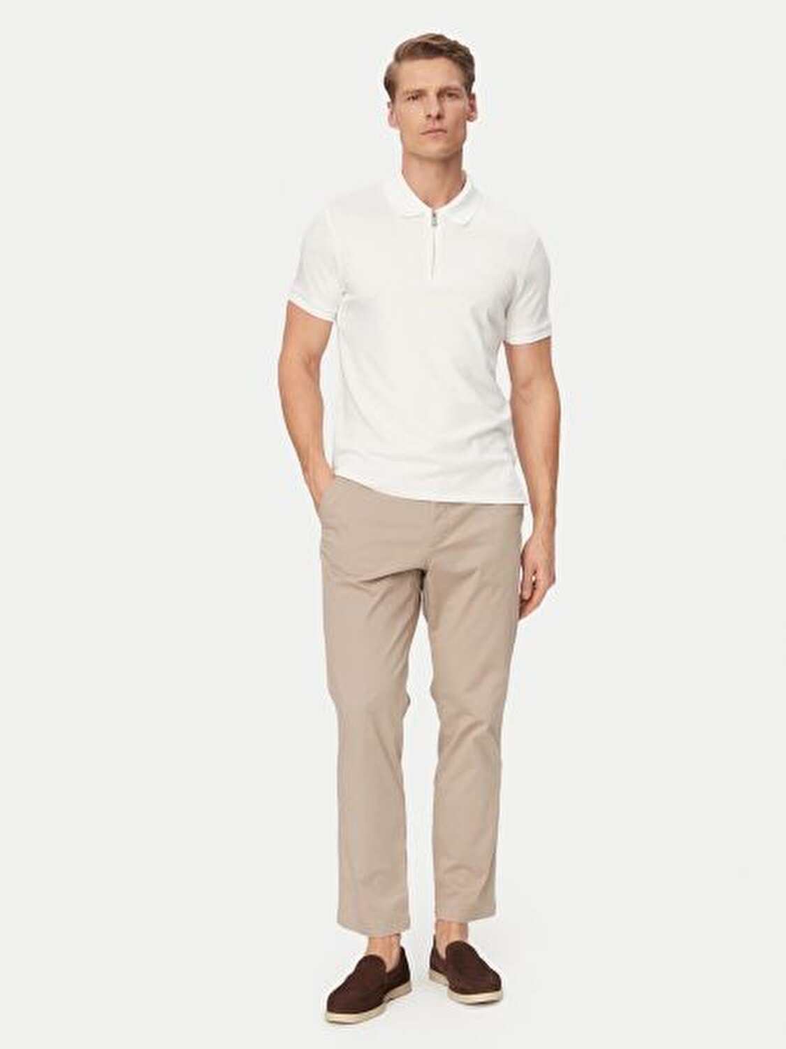 BEYAZ LOGOLU ERKEK POLO T-SHIRT