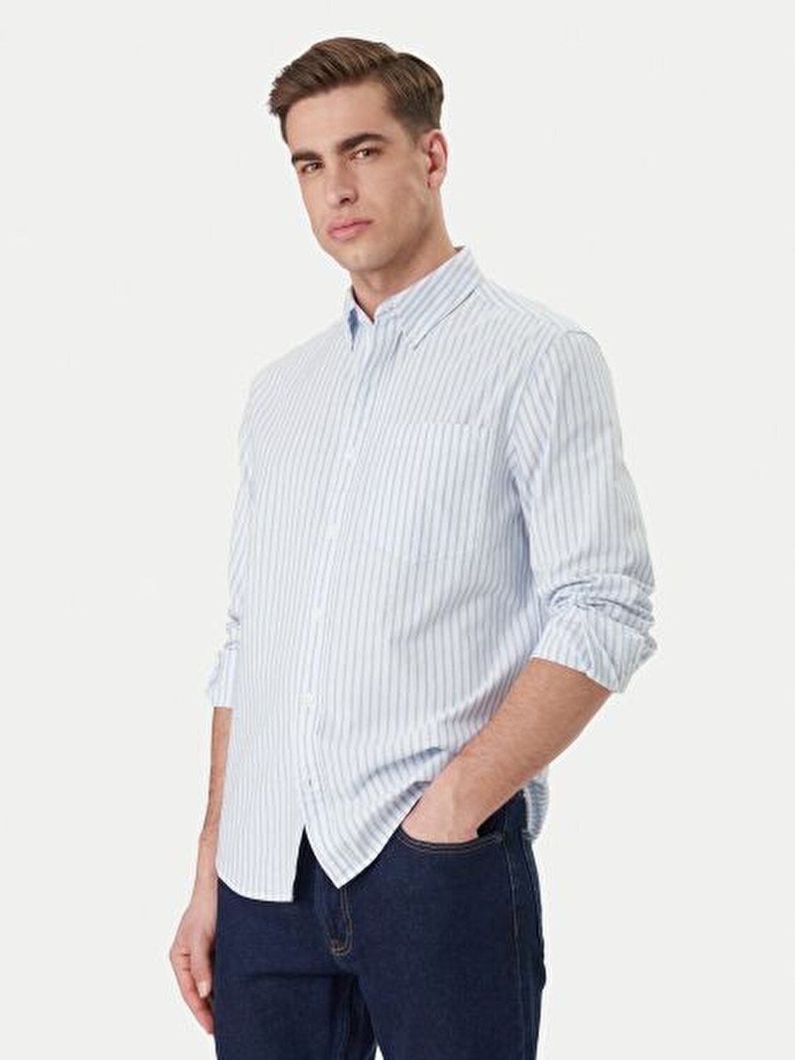 MAVİ ÇİZGİLİ ERKEK GÖMLEK