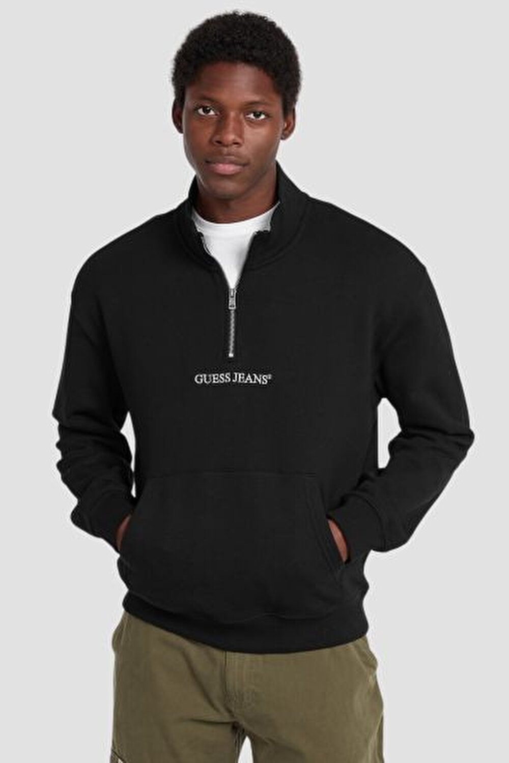 SİYAH LOGOLU FERMUARLI ERKEK SWEATSHIRT