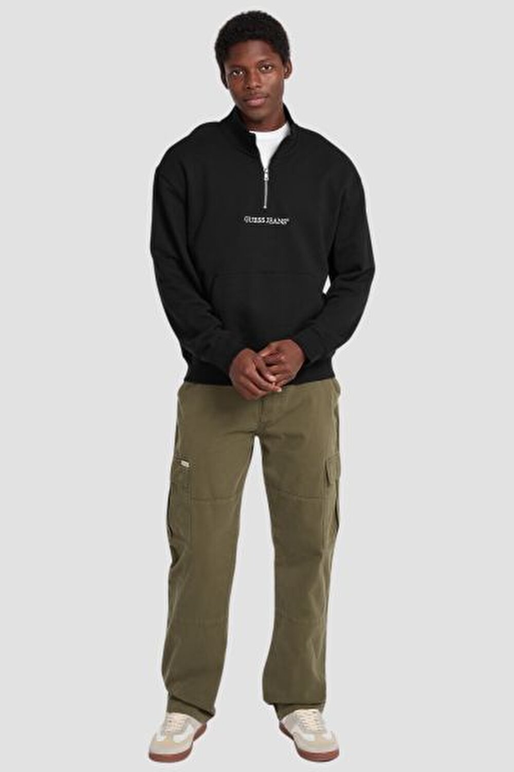 SİYAH LOGOLU FERMUARLI ERKEK SWEATSHIRT