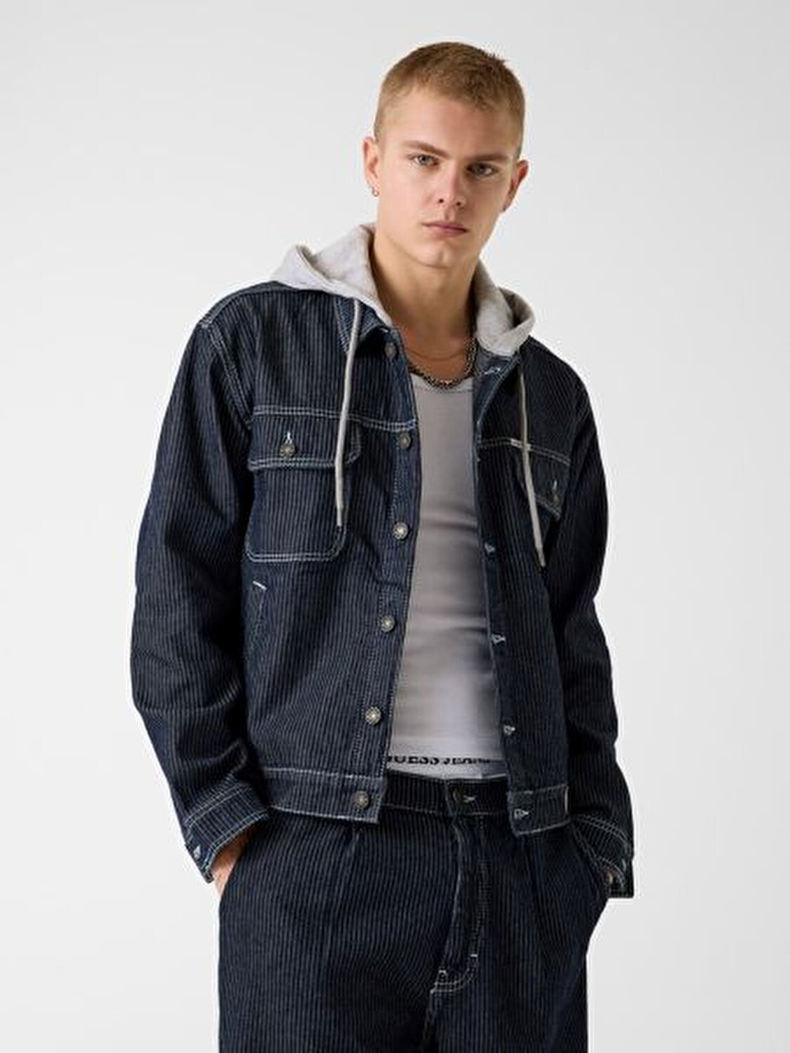 LACİVERT ERKEK KAPÜŞONLU KOT CEKET