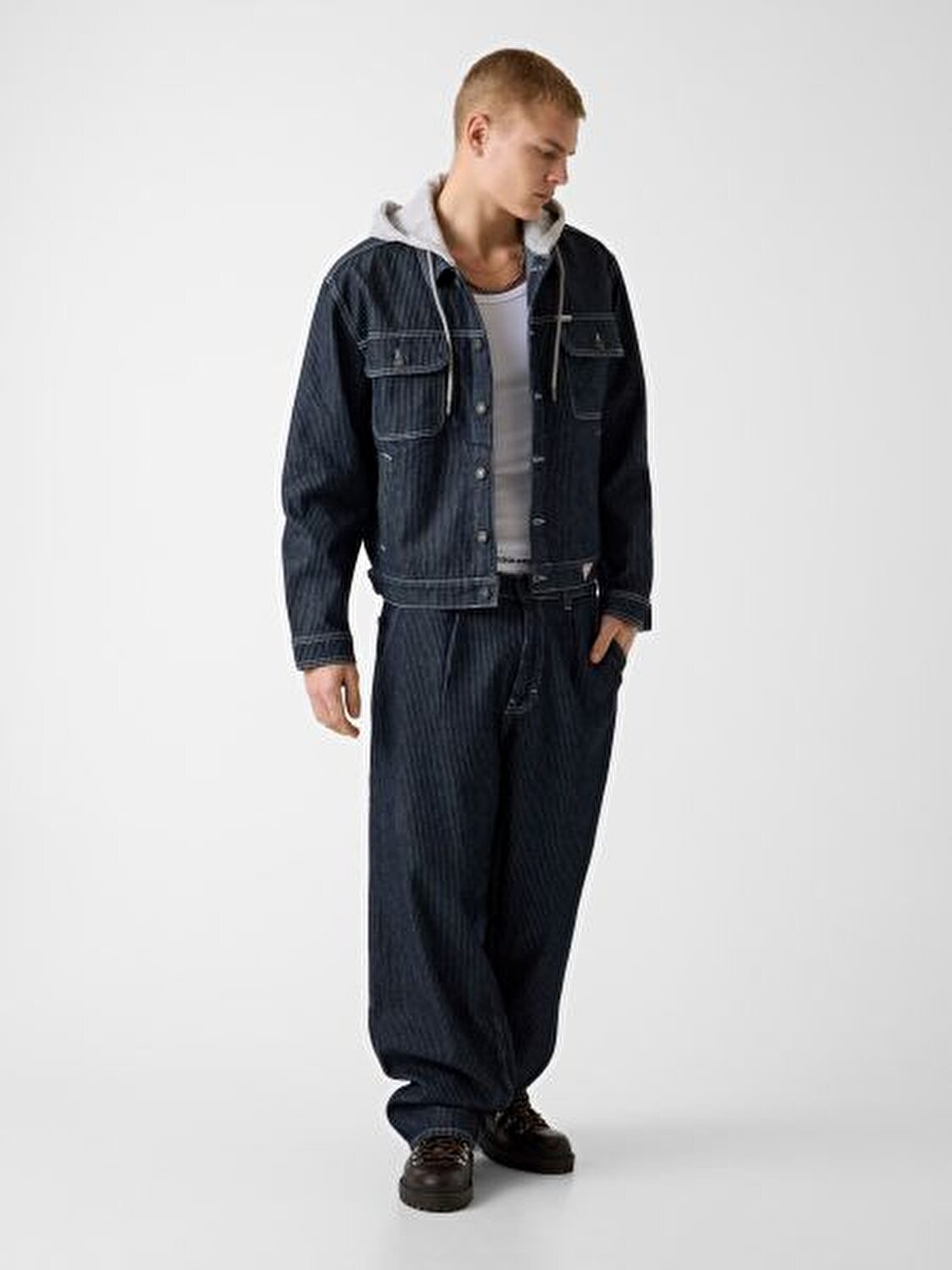 LACİVERT ERKEK KAPÜŞONLU KOT CEKET