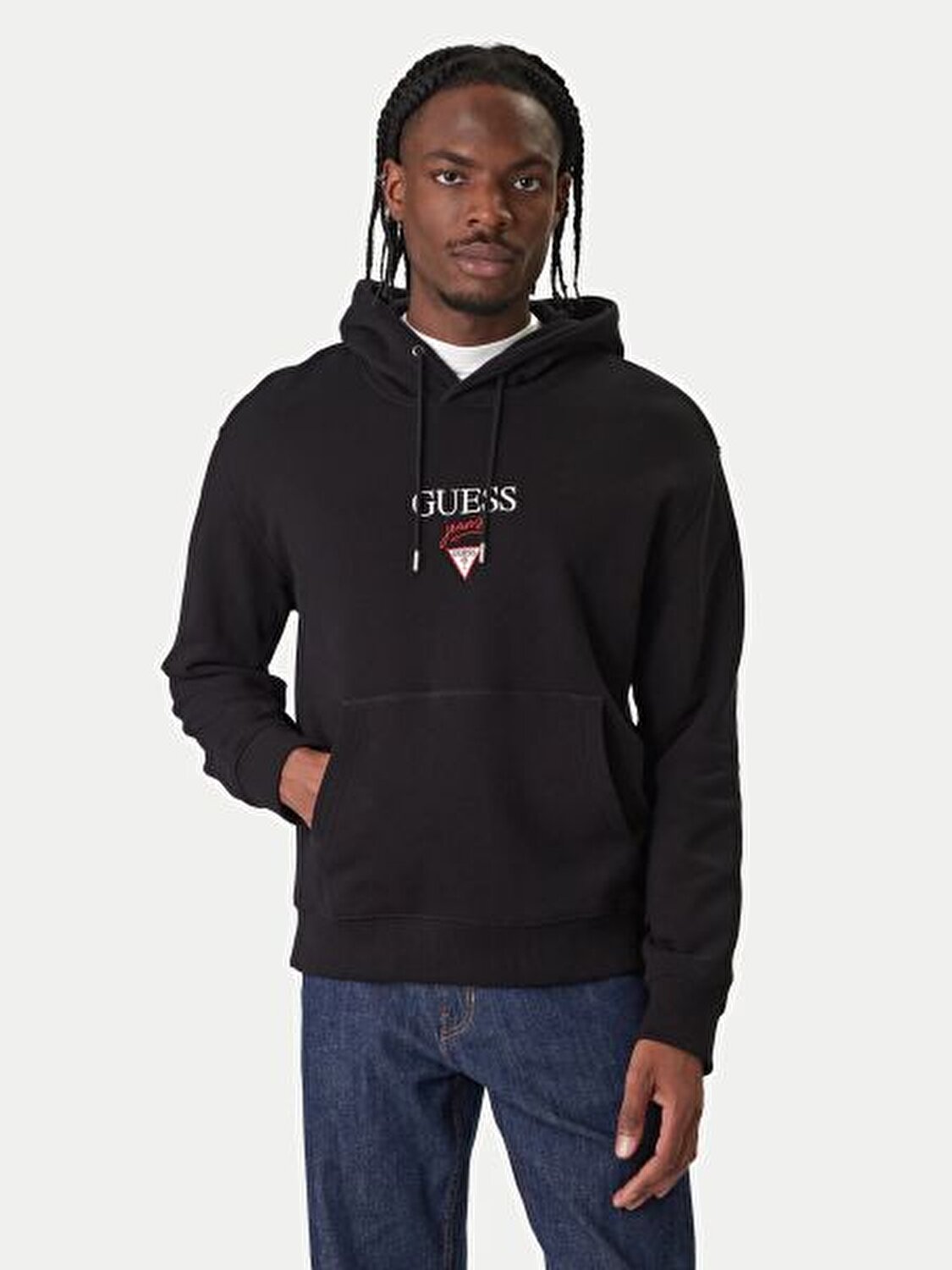 SİYAH BASKILI KAPÜŞONLU ERKEK SWEATSHIRT