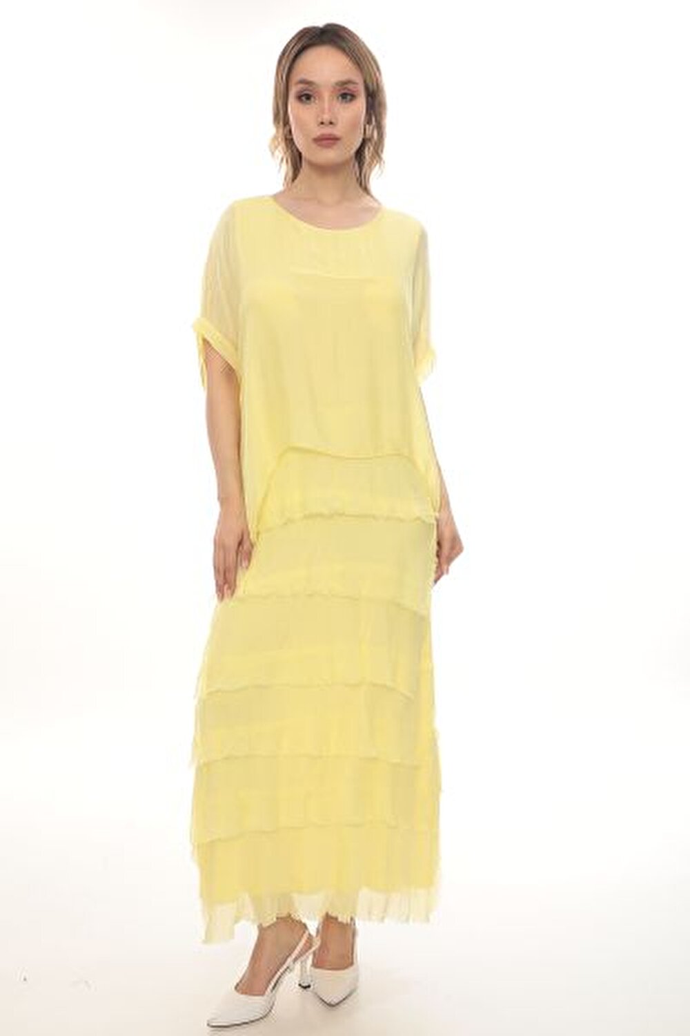 SARI KISA KOL KADIN ELBİSE