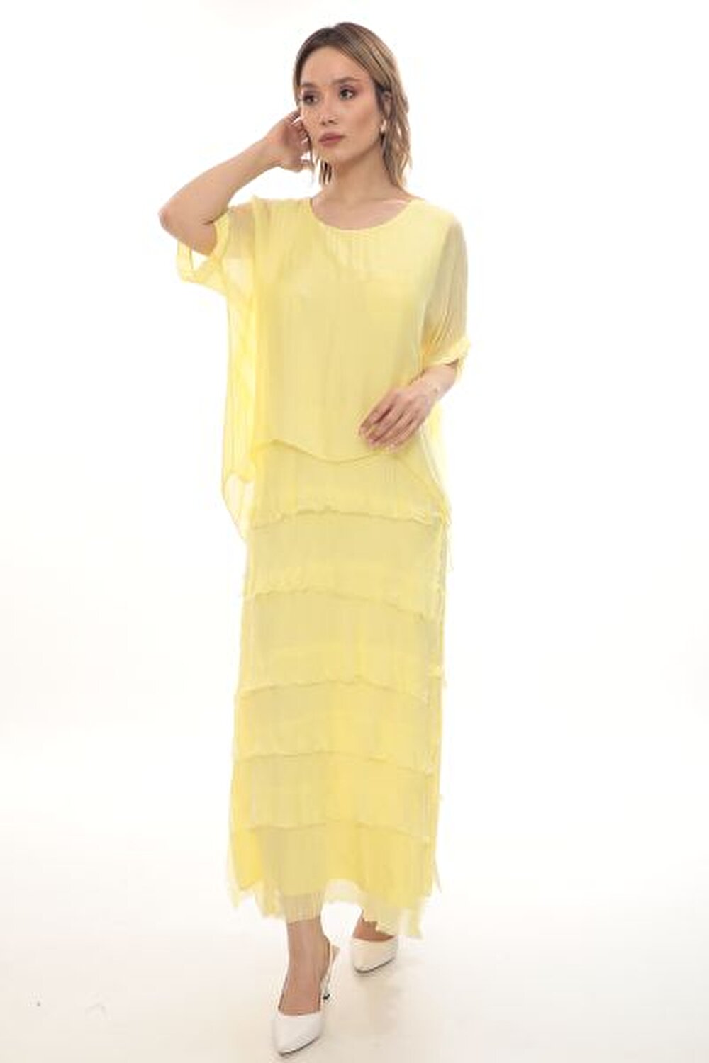 SARI KISA KOL KADIN ELBİSE