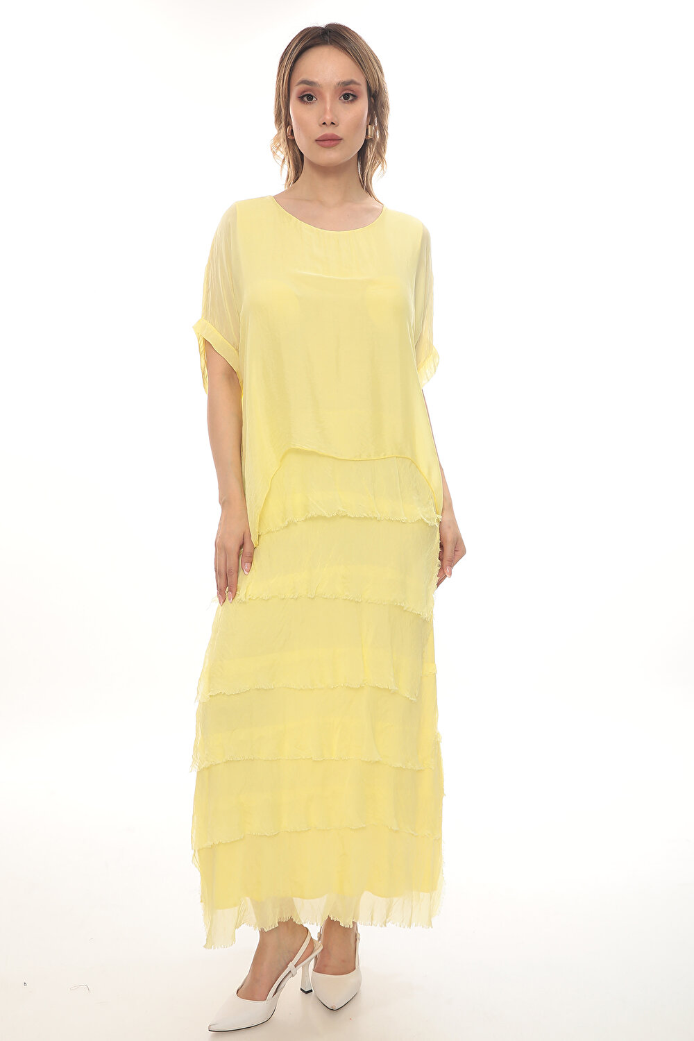 SARI KISA KOL KADIN ELBİSE