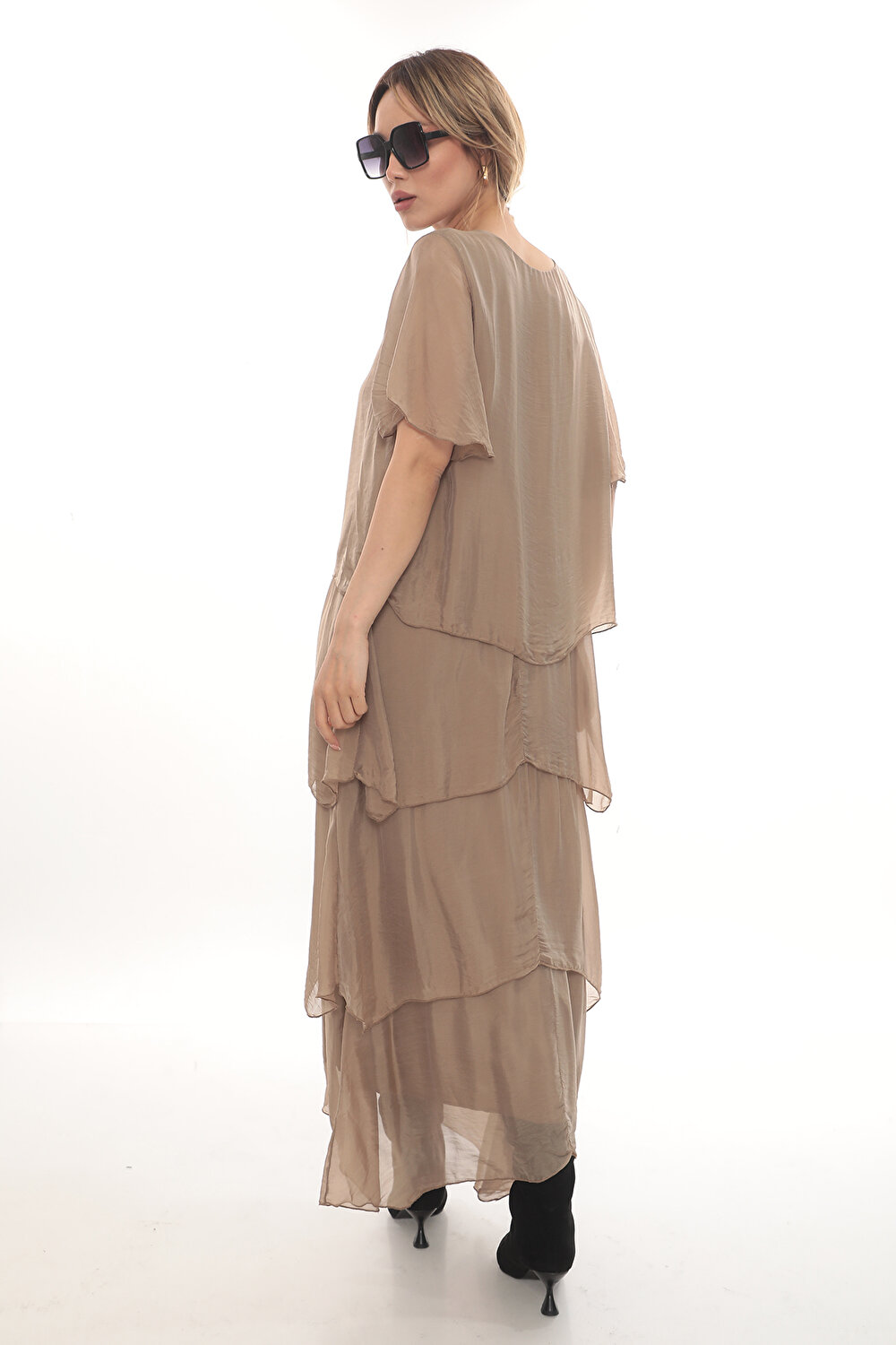 CAMEL KISA KOL KADIN ELBİSE